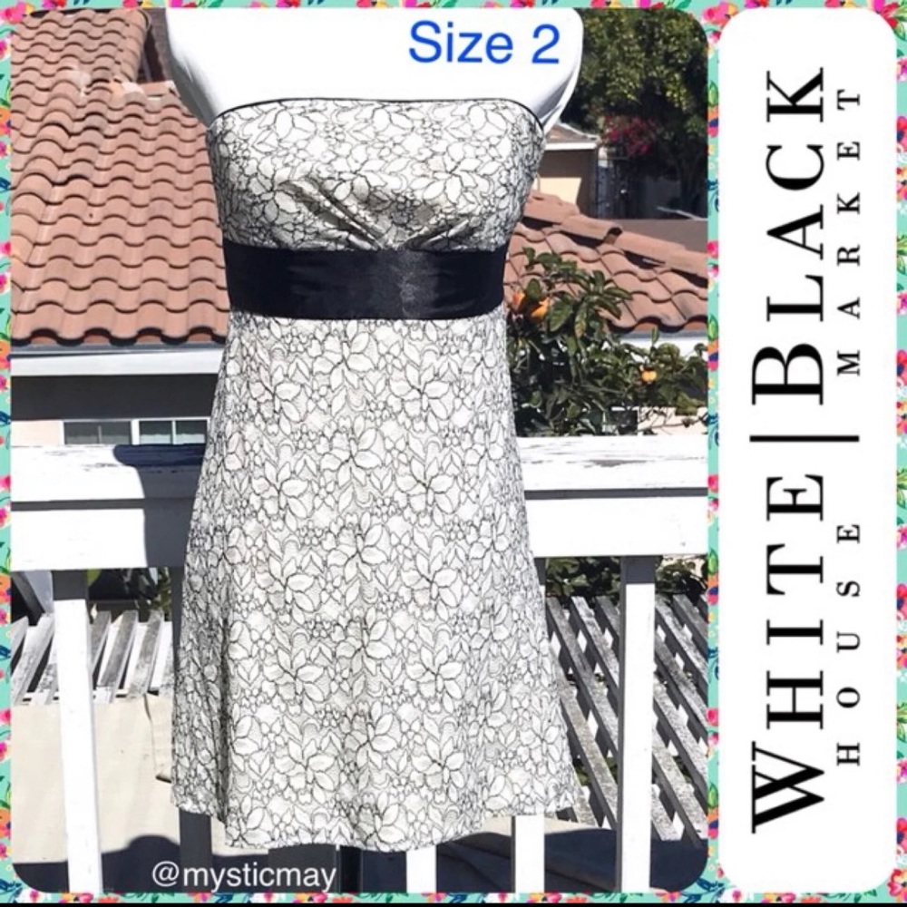 WHITE HOUSE BLACK MARKET White Strapless Floral Lace Overlay Formal Dress Size 2